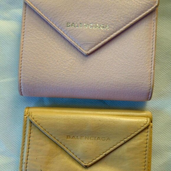 Two Balenciaga Blush Papier Mini + Tan mini mini Papier Leather Wallets - Picture 1 of 11